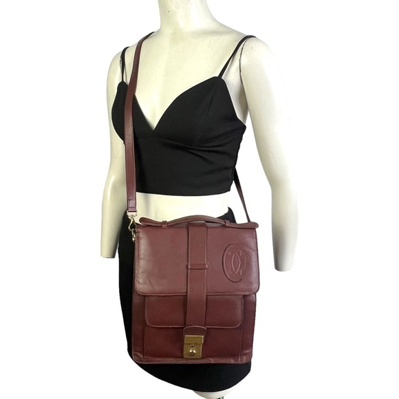 CARTIER crossbody bag vintage Cartier Bordeaux leather bag Cartier vtg  bag - Picture 3 of 17